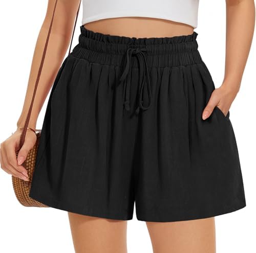 Linen Casual Shorts in Black — Black