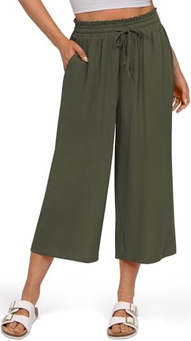 Linen Ruffle Capris — Army Green