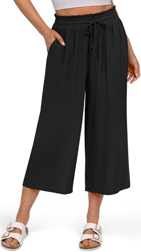 Linen Ruffle Capris — Black