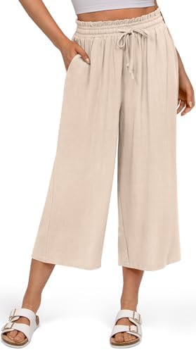 Linen Ruffle Capris — Heather Light Khaki
