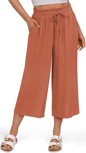 Linen Ruffle Capris — Light Red Brown