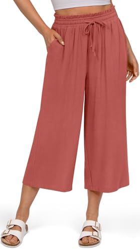 Linen Ruffle Capris — Rust Red