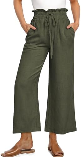 Linen Wide Leg Palazzo Trousers — Army Green