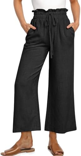 Linen Wide Leg Palazzo Trousers — Black