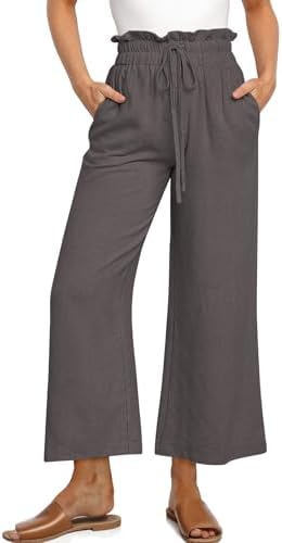 Linen Wide Leg Palazzo Trousers — Dark Gray