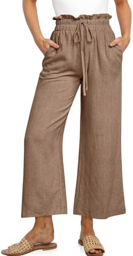 Linen Wide Leg Palazzo Trousers — Dark Khaki