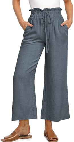 Linen Wide Leg Palazzo Trousers — Gray Blue