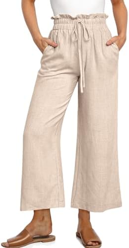 Linen Wide Leg Palazzo Trousers — Heather Light Khaki