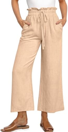 Linen Wide Leg Palazzo Trousers — Khaki