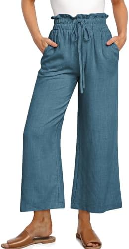 Linen Wide Leg Palazzo Trousers — Lake Blue