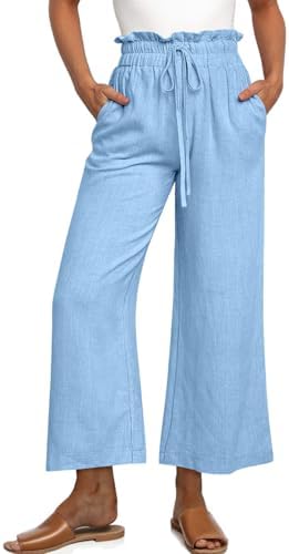 Linen Wide Leg Palazzo Trousers — Light Blue