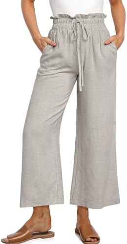 Linen Wide Leg Palazzo Trousers — Light Gray