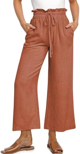 Linen Wide Leg Palazzo Trousers — Light Red Brown