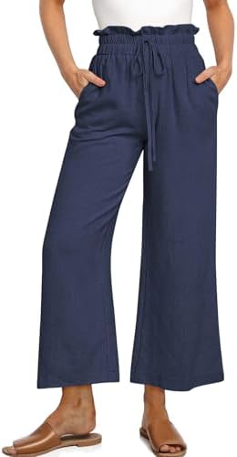 Linen Wide Leg Palazzo Trousers — Navy
