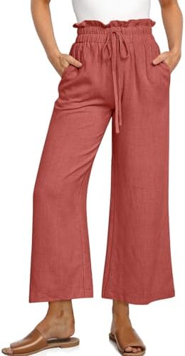 Linen Wide Leg Palazzo Trousers — Rust Red