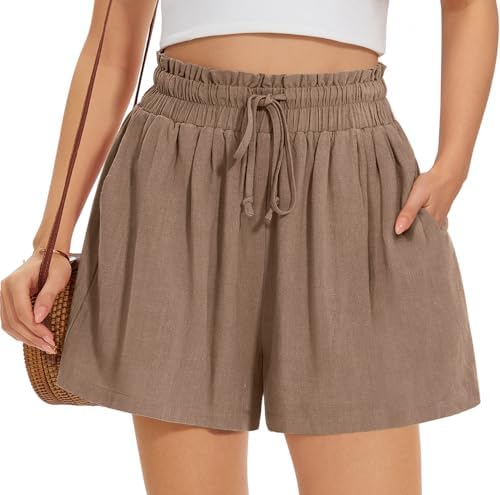 Linen Wide Leg Shorts — Dark Khaki