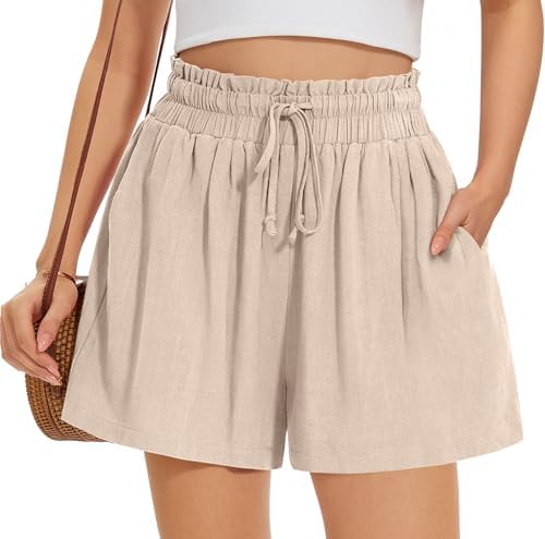 Linen Wide Leg Shorts — Heather Light Khaki