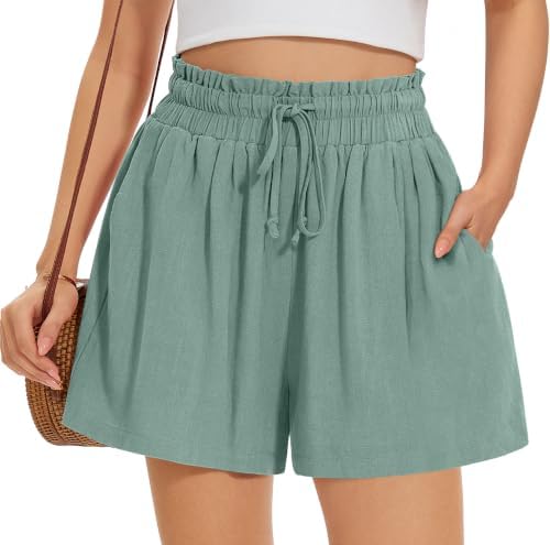 Linen Wide Leg Shorts — Lake Green