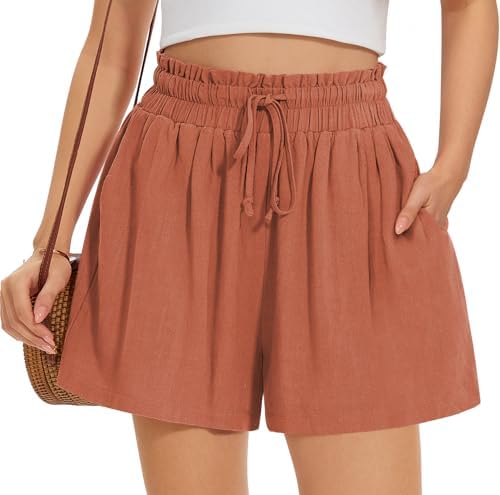 Linen Wide Leg Shorts — Light Red Brown