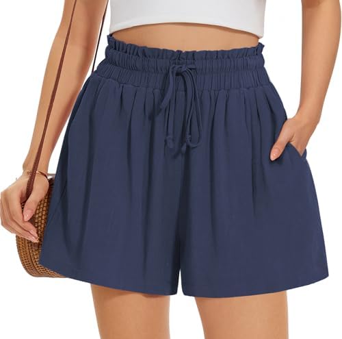 Linen Wide Leg Shorts — Navy