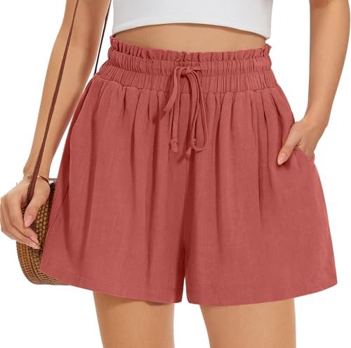 Linen Wide Leg Shorts — Rust Red