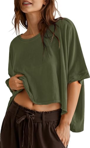 Oversized Boxy Crop T-Shirt — Army Green