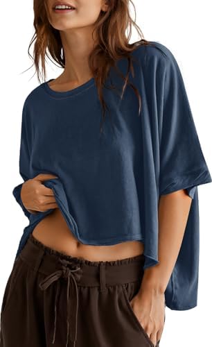 Oversized Boxy Crop T-Shirt — Navy