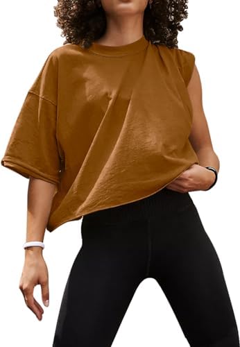 Oversized Boxy Crop Top with Roll Hem — Brown
