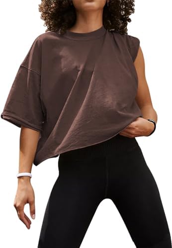 Oversized Boxy Crop Top with Roll Hem — Coffee
