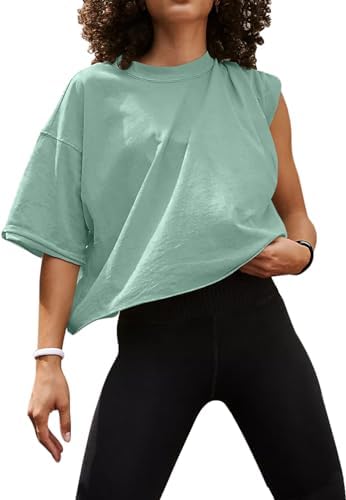 Oversized Boxy Crop Top with Roll Hem — Gray Green