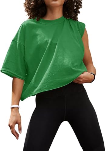 Oversized Boxy Crop Top with Roll Hem — Green