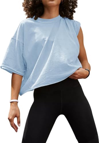 Oversized Boxy Crop Top with Roll Hem — Light Blue