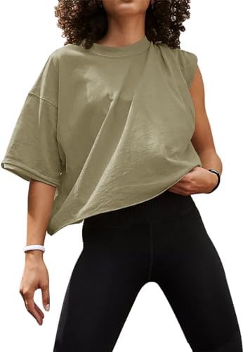 Oversized Boxy Crop Top with Roll Hem — Light Khaki Green