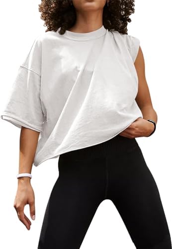 Oversized Boxy Crop Top with Roll Hem — White
