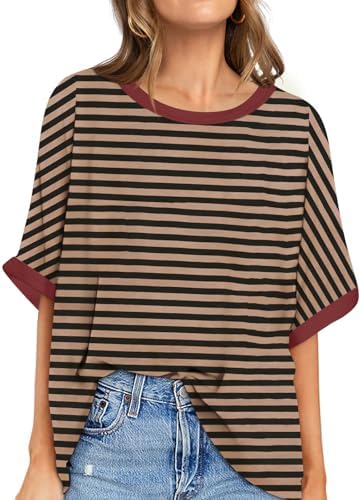 Oversized Crewneck Tunic Tee — Black Coffee Striped