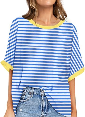 Oversized Crewneck Tunic Tee — Blue Striped