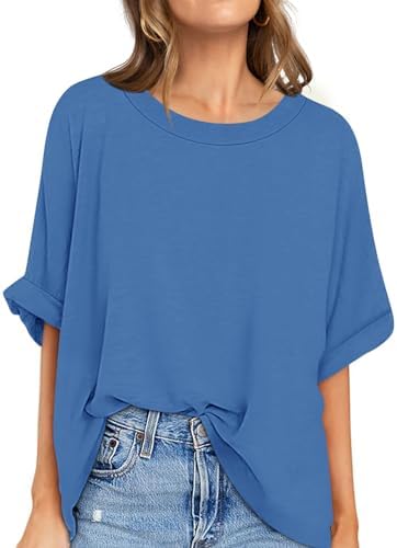 Oversized Crewneck Tunic Tee — Blue