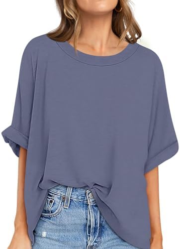 Oversized Crewneck Tunic Tee — Gray Blue