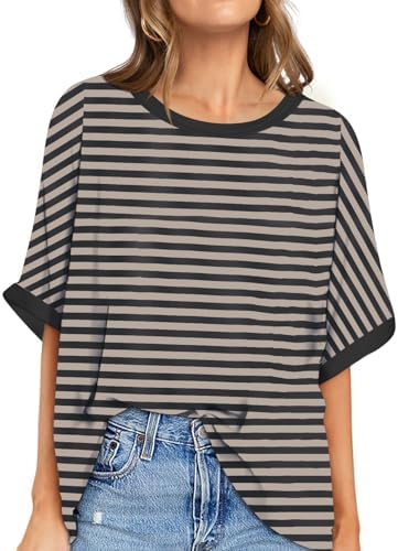 Oversized Crewneck Tunic Tee — Gray Striped