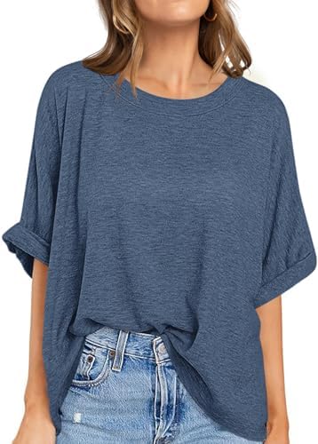 Oversized Crewneck Tunic Tee — Heather Dark Blue