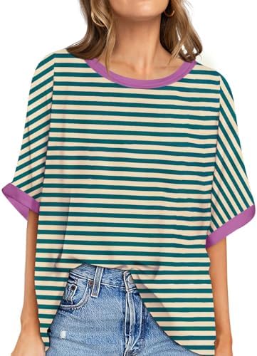 Oversized Crewneck Tunic Tee — Malachite Green Striped