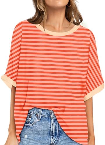 Oversized Crewneck Tunic Tee — Orange Pink Striped