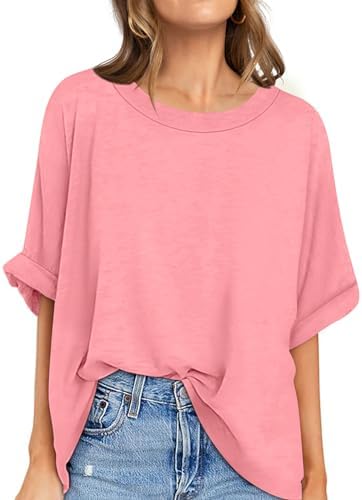 Oversized Crewneck Tunic Tee — Peach Pink