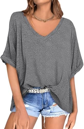 Oversized V Neck Tunic Tee — Heather Gray