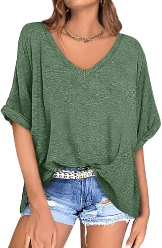 Oversized V Neck Tunic Tee — Heather Green