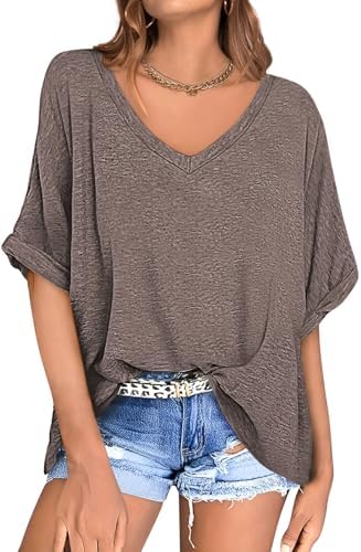 Oversized V Neck Tunic Tee — Heather Light Coffee