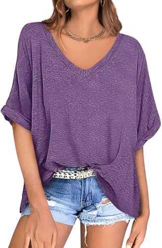 Oversized V Neck Tunic Tee — Heather Purple