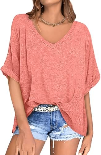 Oversized V Neck Tunic Tee — Heather Rust Pink