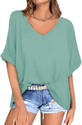 Oversized V Neck Tunic Tee — Malachite Green