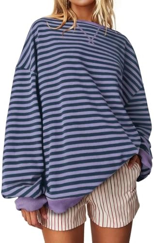 Striped Crewneck Sweatshirt — Blue Purple Stripe